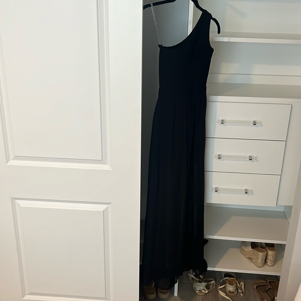 One Shoulder Black Maxi Dress Semi-sheer skirt